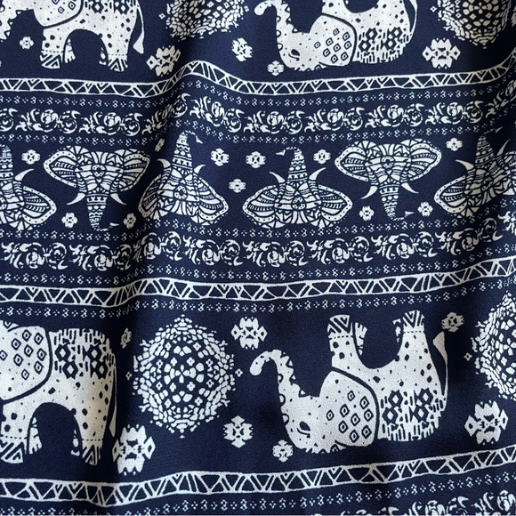 A’GACI Women’s Large Navy & White Ethnic Elephants Wide Leg Boho Hippie Pants - Picture 6 of 11